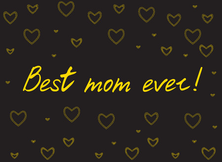 Happy mother's day card with handlettering and mosaic hearts. gold on black background. best mom ever. vector illustration.のイラスト素材