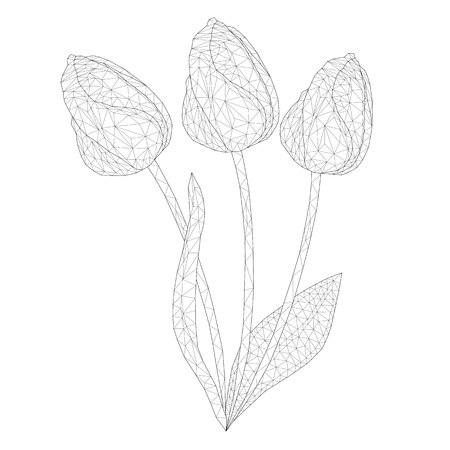 tender mosaic  tulips for coloring and design. isolated on white background. vector illustration.のイラスト素材
