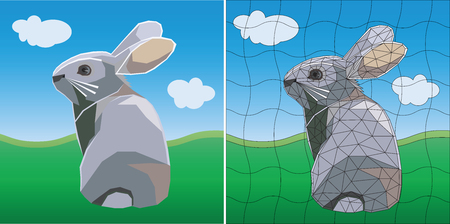 Colored mosaic Easter bunny flat design.のイラスト素材