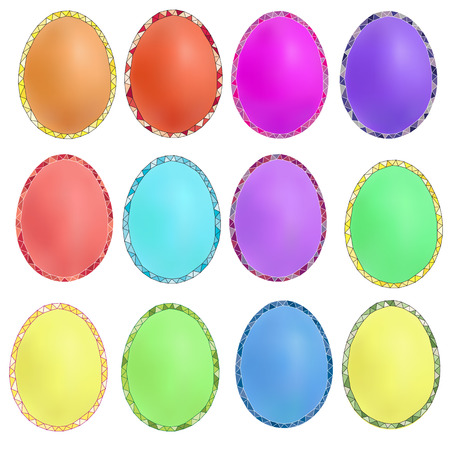 Colourful geometric mosaic design set with eggs. Vector illustration.のイラスト素材