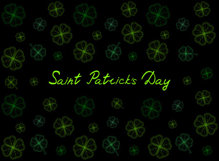 Saint Patrick's Day greeting card with emerald tender clover leaves and text on black background. Inscription - Saint Patrick's Day. vector illustration.のイラスト素材