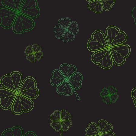Saint Patrick's Day pattern with green tender clover leaves on black background. vector illustration.のイラスト素材