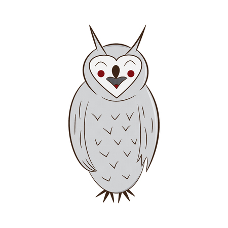 Funny owl hand drawn isolated on white background. vector illustration.のイラスト素材