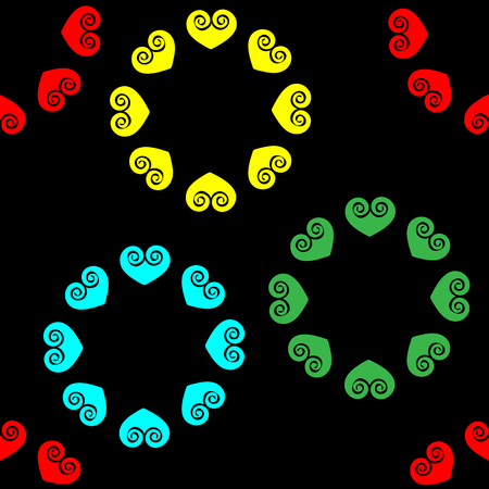 Hearts make circle ower black background. Seamless patternのイラスト素材