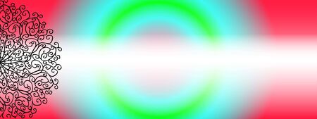 Gradient rainbow circle vector. Color sunbeams. horizontal poster with half of Mandala on the right.のイラスト素材