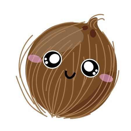 Fruit characters. Cute cartoon kawaii coconut character. Vector isolated image of a coconut fruit.のイラスト素材
