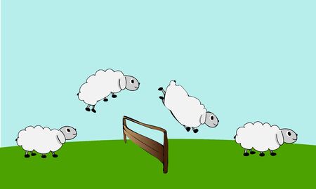 Farm animals. Sheep Jump Over Fence. Count sheep. Vectorのイラスト素材