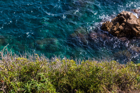 The Mediterranean Sea in Spain. Soft Wave Of Blue ocean background. Summer outdoor nature harmony. Summer holiday serenity.の写真素材