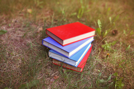Closed books outdoor. Books in the forest