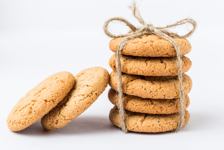 Chocolate chip cookies isolated on white backgroundの写真素材