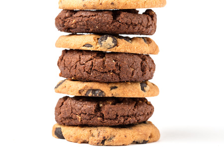 Chocolate chip cookies isolated on white backgroundの写真素材