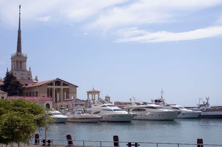 Yachts in the sea port of Sochiの写真素材