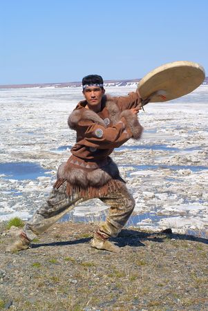 Chukchi man dancing a folk dance 