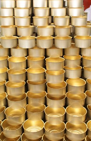 Stack of empty new cans on the canning factoryの写真素材