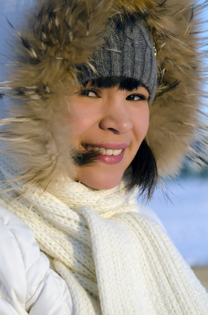 Portrait of young beautiful chukchi womanの写真素材
