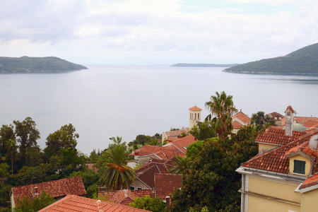 View of Old Town of Herceg Novi in cloudy dayの写真素材
