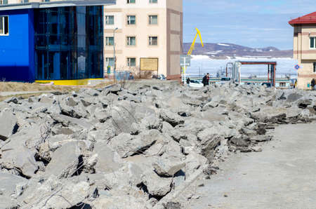 Reconstruction of the pavement in the cityの写真素材