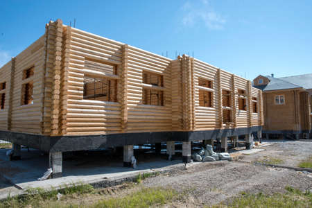 Construction of wooden house, exteriorの写真素材