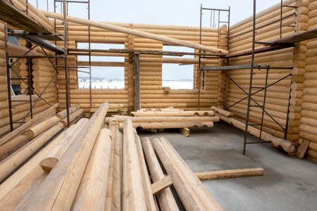 Construction of wooden house, interiorの写真素材