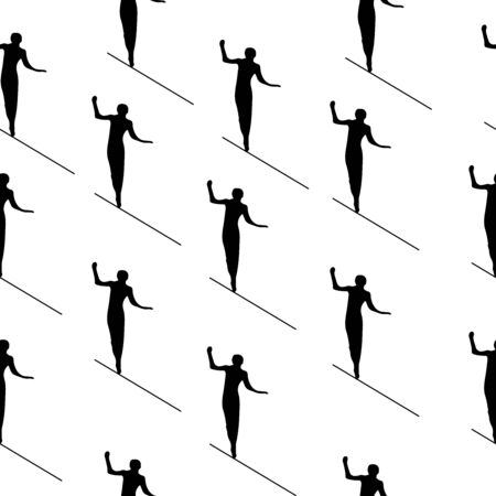 Seamless vector pattern with isolated silhouette of person on a ropeのイラスト素材