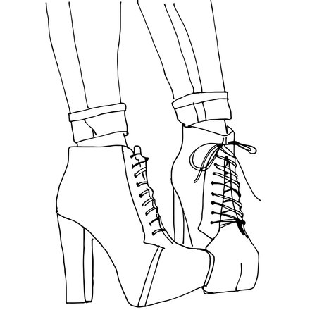 Black and white sketch of the autumn and winter women's shoes. Fashion illustrationのイラスト素材