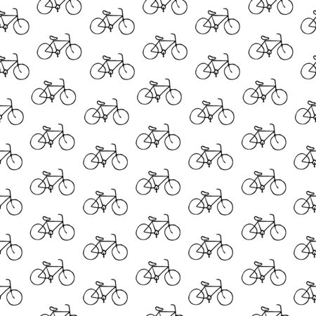 Seamless simple vector black and white background pattern with isolated bicyclesのイラスト素材