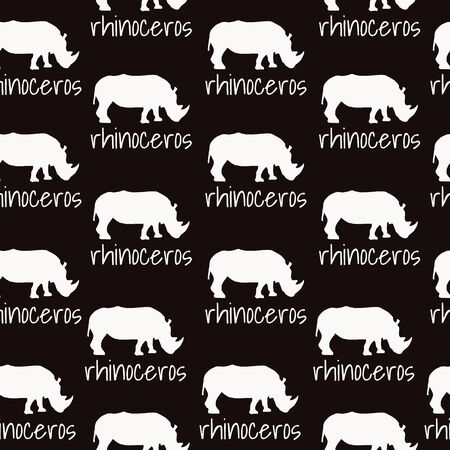 Seamless vector background pattern with isolated white silhouettes of rhinoceros and signatureのイラスト素材