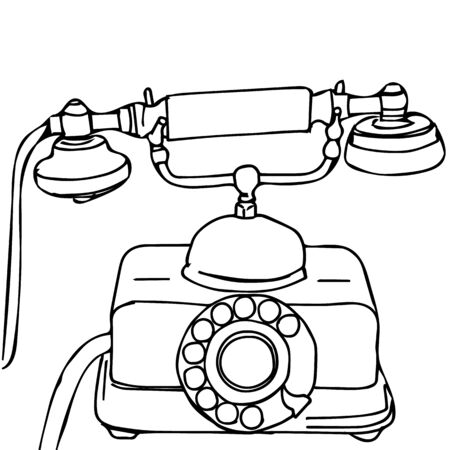 Hand drawn black and white sketch of old phoneのイラスト素材