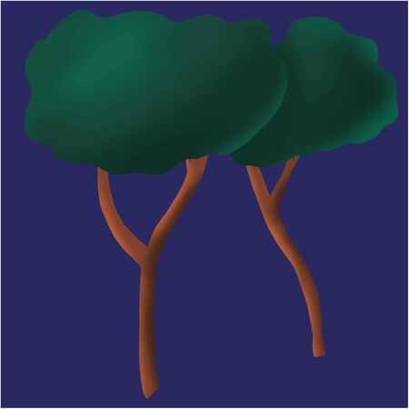 Vector two trees isolated on dark background in cartoon abstract style with shadow textureのイラスト素材