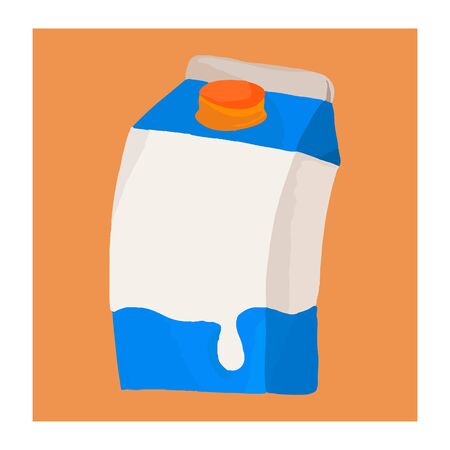 Vector isolated colorful carton of milk in cartoon style with blue and white blocks and shade textureのイラスト素材