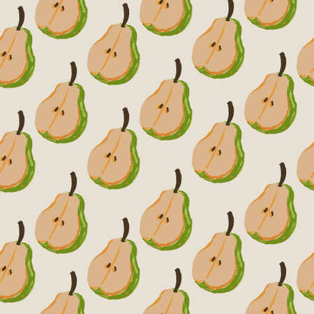 Seamless vector pattern with cartoon green pear. Vector illustrationのイラスト素材