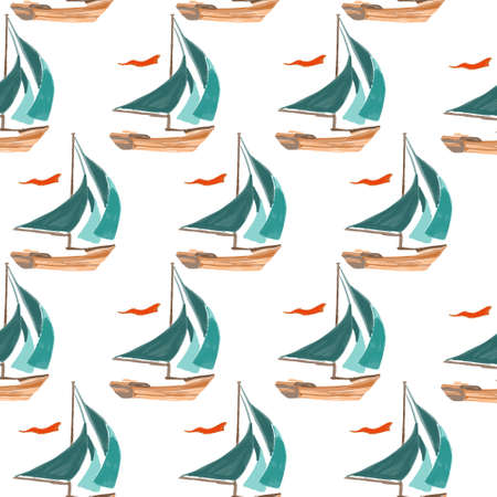 Seamless vector pattern with isolated colourful yacht. Vector illustration