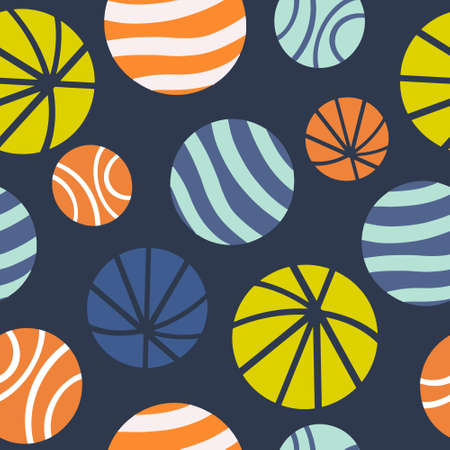 Seamless colourful pattern with circles and balls in line in cartoon style. Vector illustrationのイラスト素材