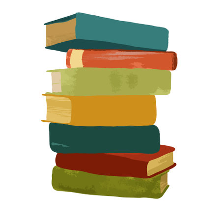 Big stack of old colored books in cartoon style. Vector illustrationのイラスト素材