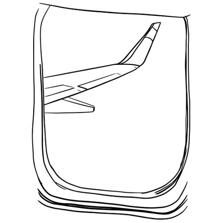Outline sketch of airplane porthole. View on plain wing, Vector illustrationのイラスト素材