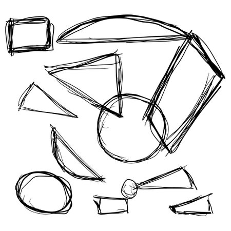 Doodle sketch of geometry shape triangle, circle, square, rectangle. Vector illustrationのイラスト素材