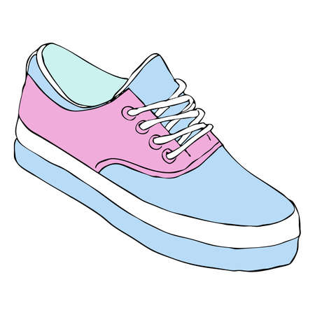Colourful flat sneaker in doodle style with outline black contour. Vector illustrationのイラスト素材