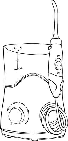 Isolated outline sketch of oral irrigator. Line art of irrigation system. Clean teeth conceptのイラスト素材