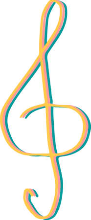 Vector illustration of hand drawn colored treble clef. Musical symbol concept in doodle style