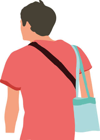 Colorful sketch of boy standing with eco bag view from backのイラスト素材