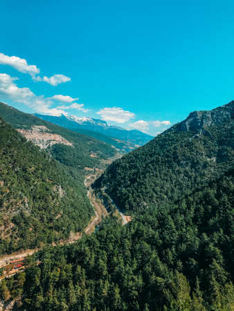 View of green mountains and sky. High quality photo of mountain landscapeの写真素材