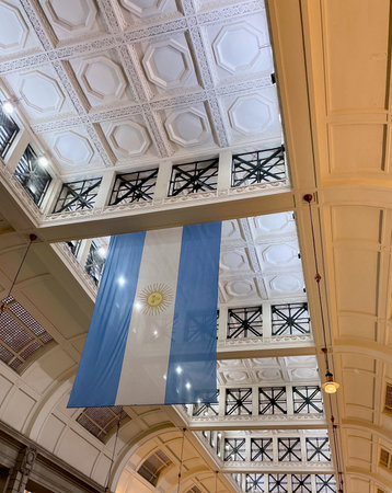 Argentina flag in the shopping mall hanging from the ceilingの写真素材