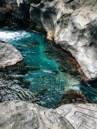 sapadere stone canyon with blue azure color river in turkey