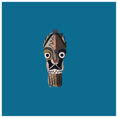 illustration ancient mask with big eyes isolated on backgroundのイラスト素材