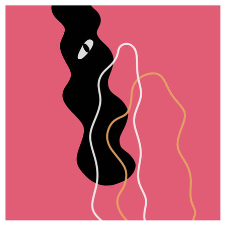 abstract painting of wavy shapes and an eye on a pink background in doodle styleのイラスト素材
