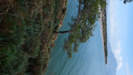 Vertical landscape view overlooking the Mediterranean Sea. Perfect for travel, nature and outdoor projects.の写真素材