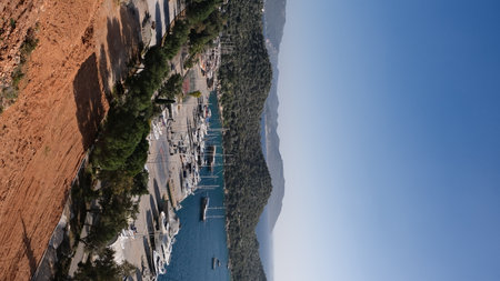 Vertical panoramic view from hill to the city Kas in turkeyの写真素材