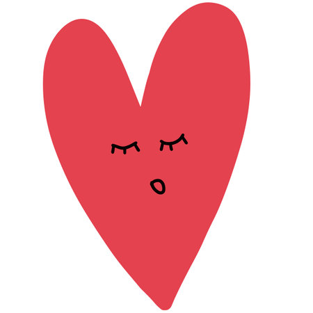 Heart symbol with inside emotion of sleepy tired cartoon face isolated on white. Conception of relax and tranquilityのイラスト素材