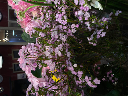 close up small pink bouquet of flowersの写真素材