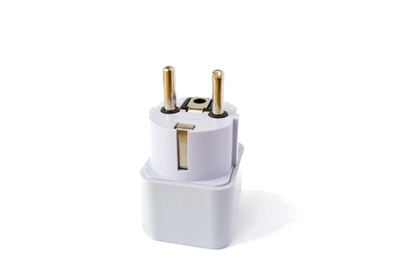 EU white plug, with an earth connection, isolated on white background. USA, EU, UK, Australia...